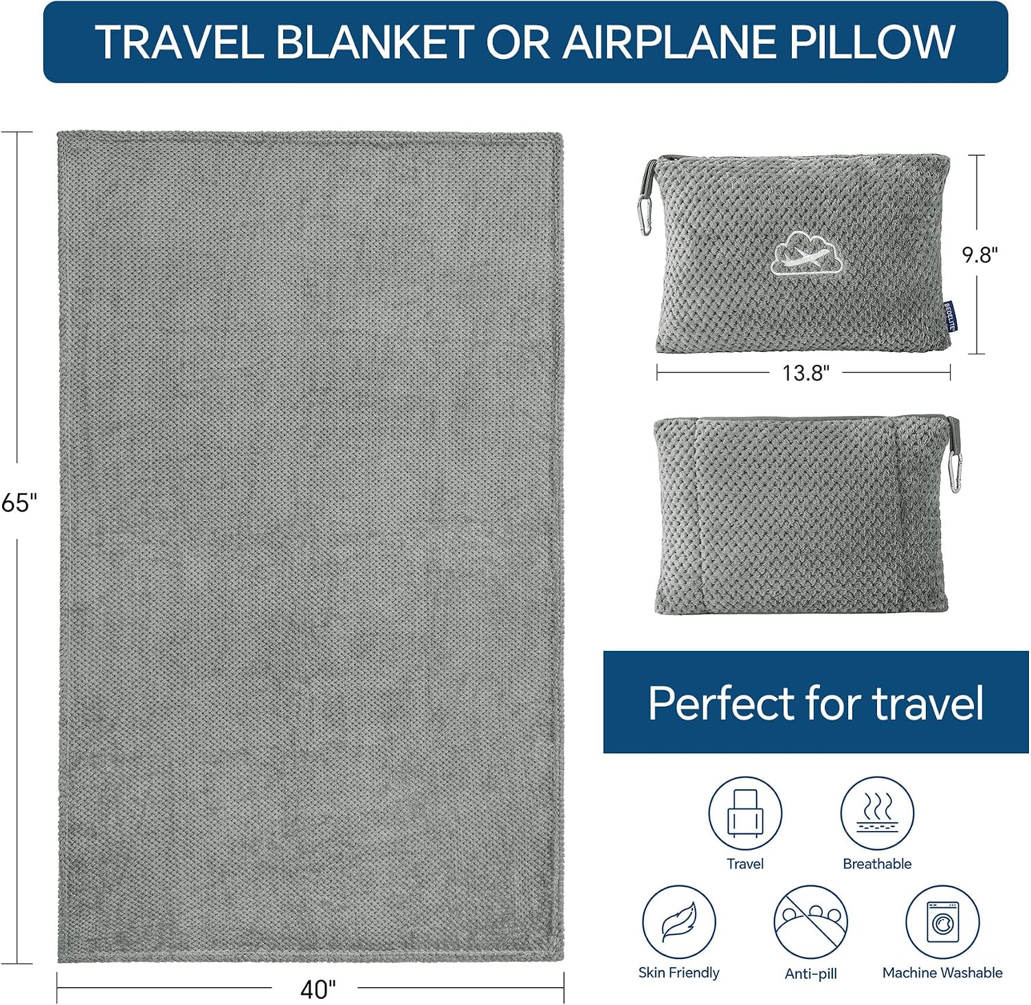 Bedelite Travel Blanket with Bag, Ultra-Soft Jacquard Fleece Blanket with Luggage Sleeve & Backpack Clip, Airplane Blanket Travel Essential…