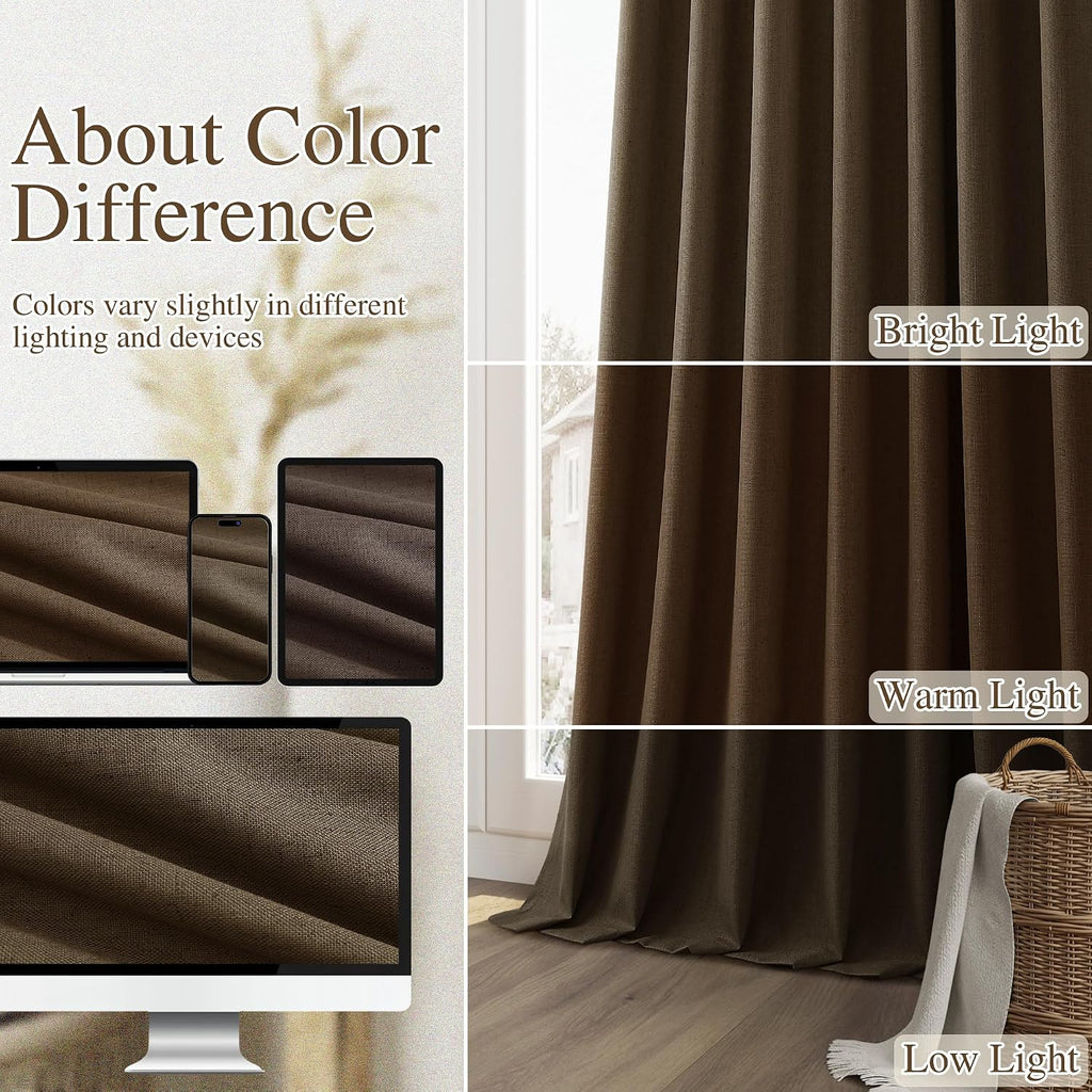 Guken 100% Blackout Curtains 90 Inch Length 2 Panels Set for Living Room Bedroom Back Tab Thermal Insulated Black Out Linen Drapes Room Dar…