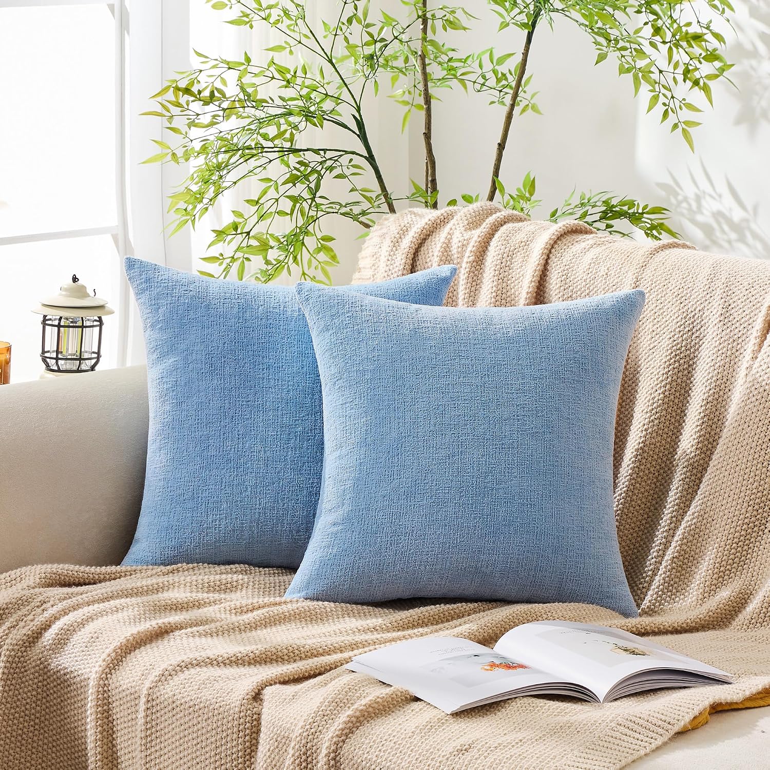 Gawamay Set of 2 Soft Textured Chenille Throw Pillow Covers 20x20 Inch (50x50 CM), Decorative Pillowcases Cushion Covers for Farmhouse Home…