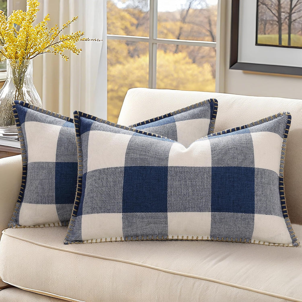 decorUhome Summer Buffalo Plaid Check Throw Pillow Covers 12x20 Set of 2 Outdoor Lumbar Linen Decorative Farmhouse Gingham Pillow Covers wi…