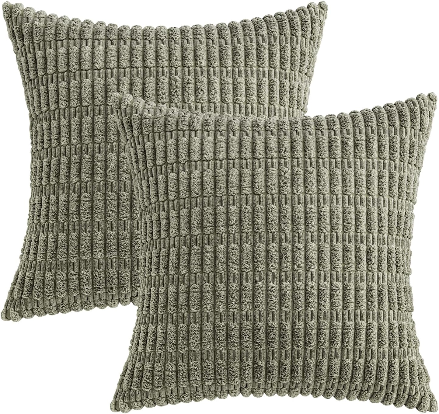 Miulee Pack of 2 Corduroy Decorative Throw Pillow Covers 16x16 Inch Soft Boho Striped Pillow Covers Modern Farmhouse Home Decor for Summer…