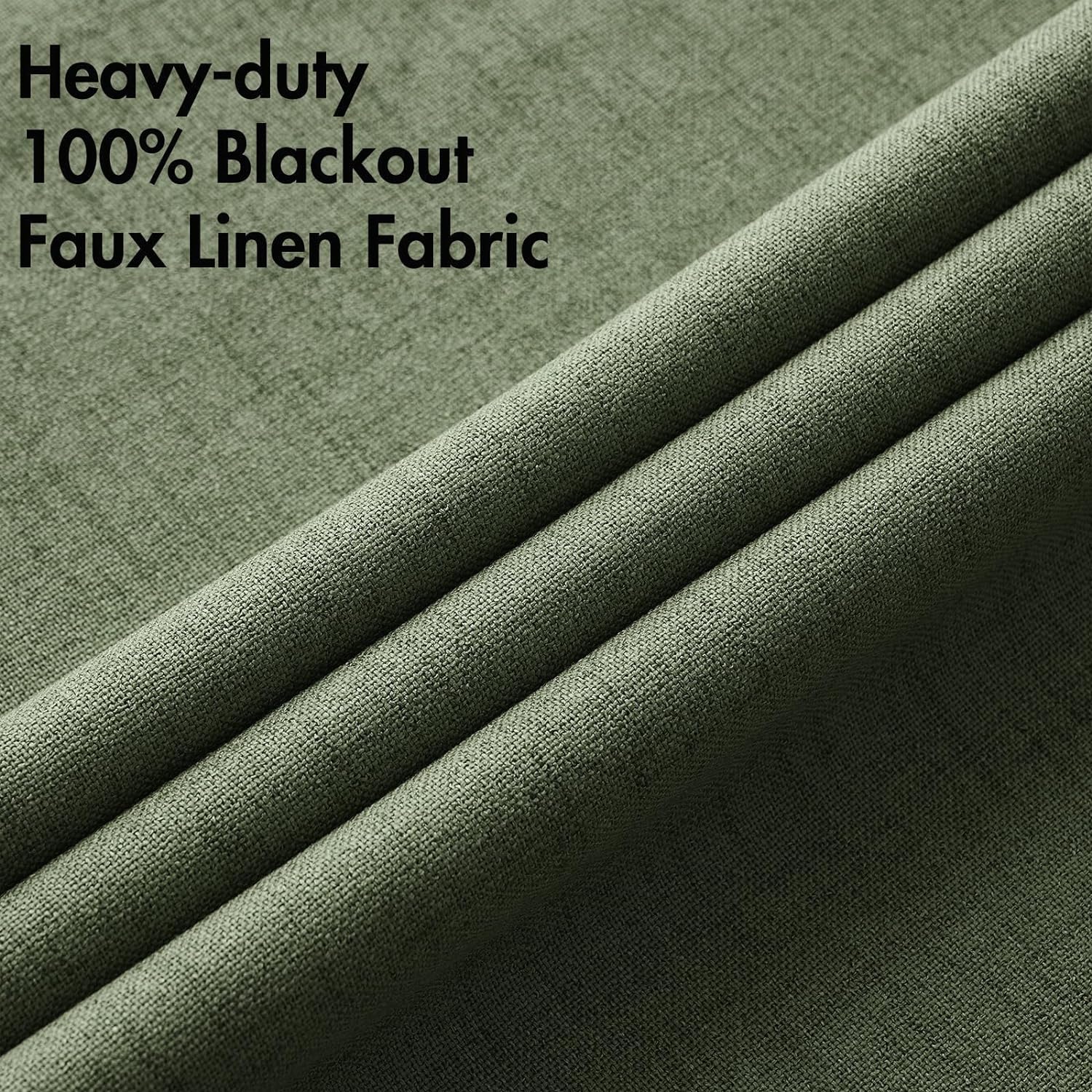 Miulee 100% Blackout Linen Textured Curtains for Bedroom Solid Thermal Insulated Olive Green Grommet Room Darkening Curtains & Drapes Luxur…