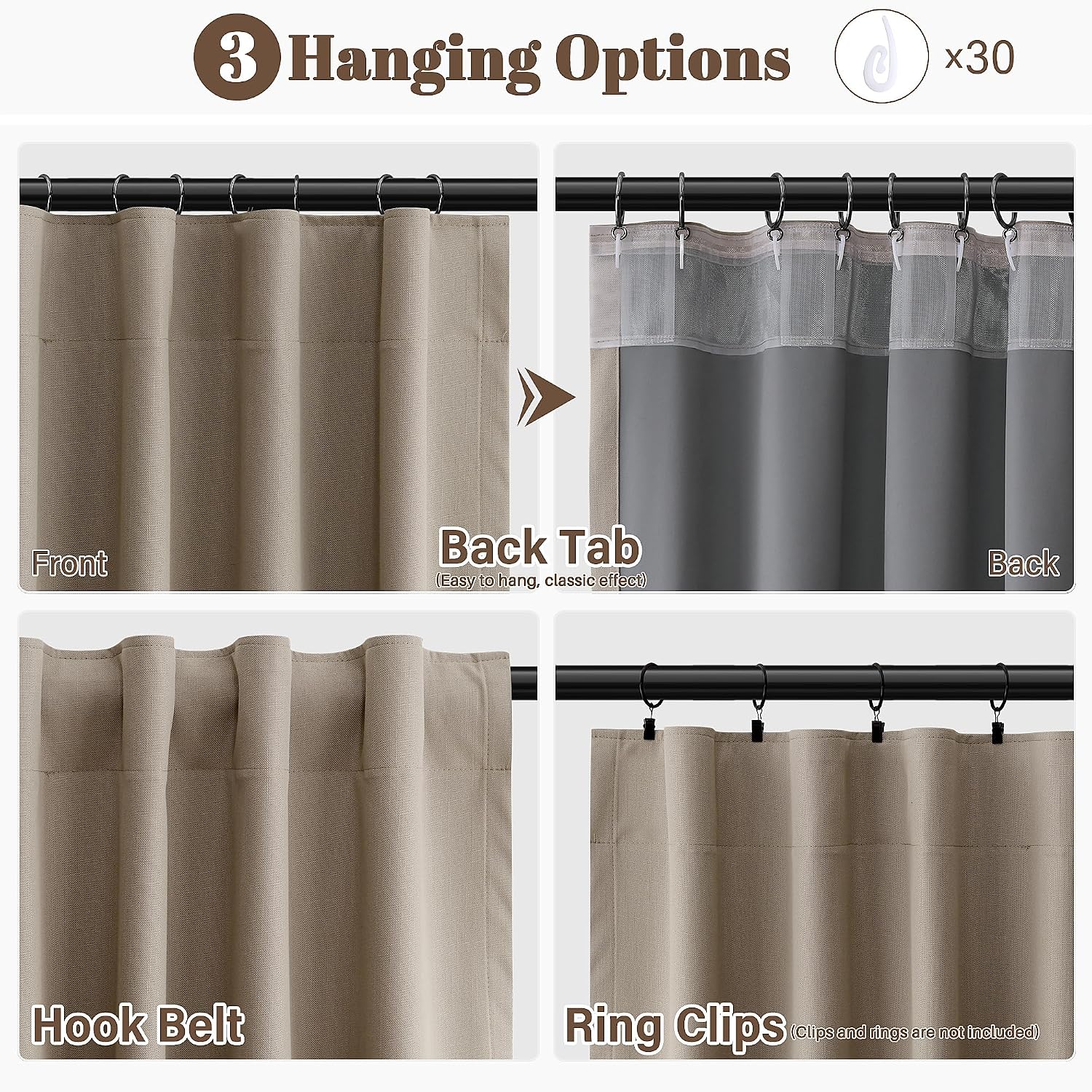 Guken Light Camel Linen 100% Blackout Curtains 108 Inches Long 2 Panels for Patio Curtains for Sliding Door Farmhouse Light Blocking Therma…
