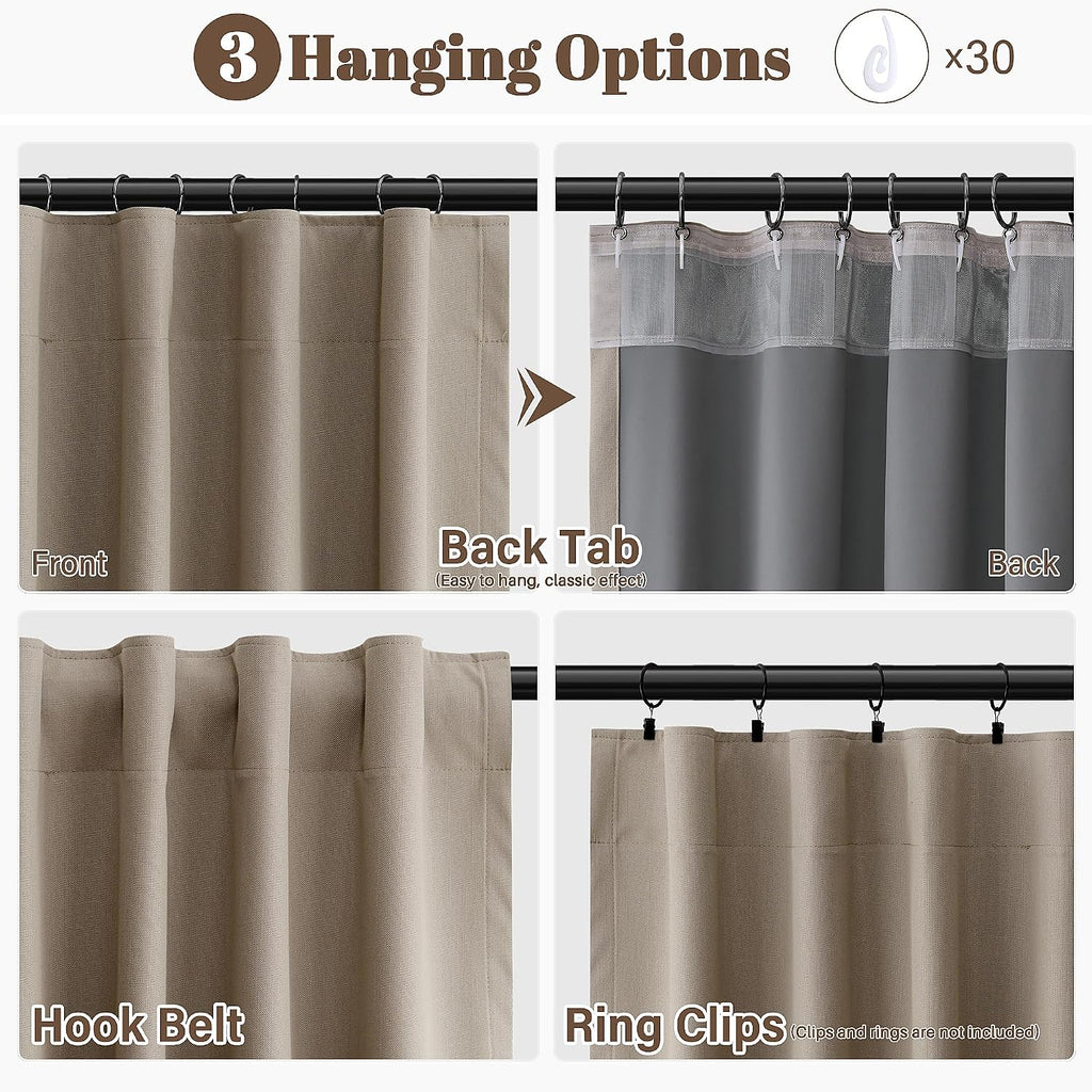 Guken Light Camel 100% Blackout Linen Curtains 90 Inches Long 2 Panel Set Blackout Home Divider Thermal Insulated Privacy Black Out Back Ta…
