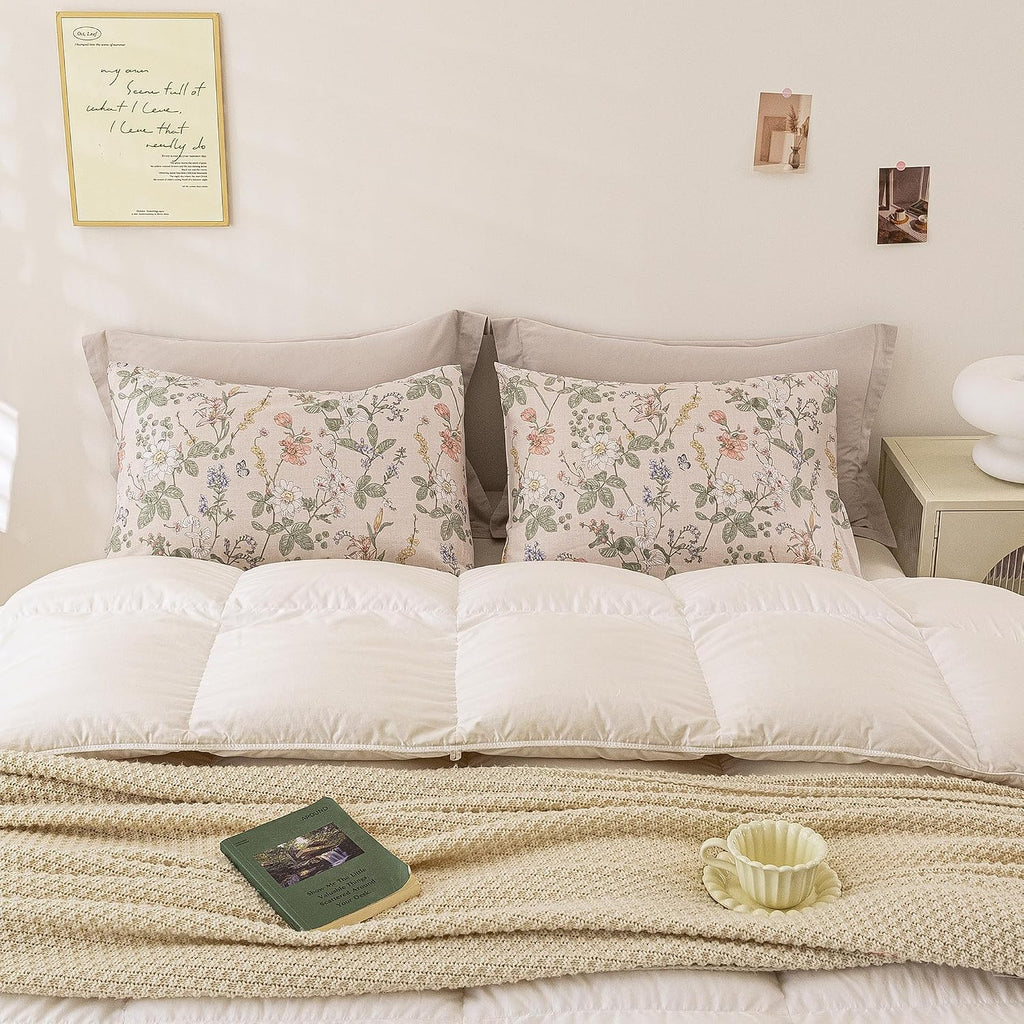 ECOCOTT 2 Pack Floral Pillowcases King Size, 100% Washed Cotton Pillow Cases with Envelope Closure, Vintage Botanical Flower Printed…