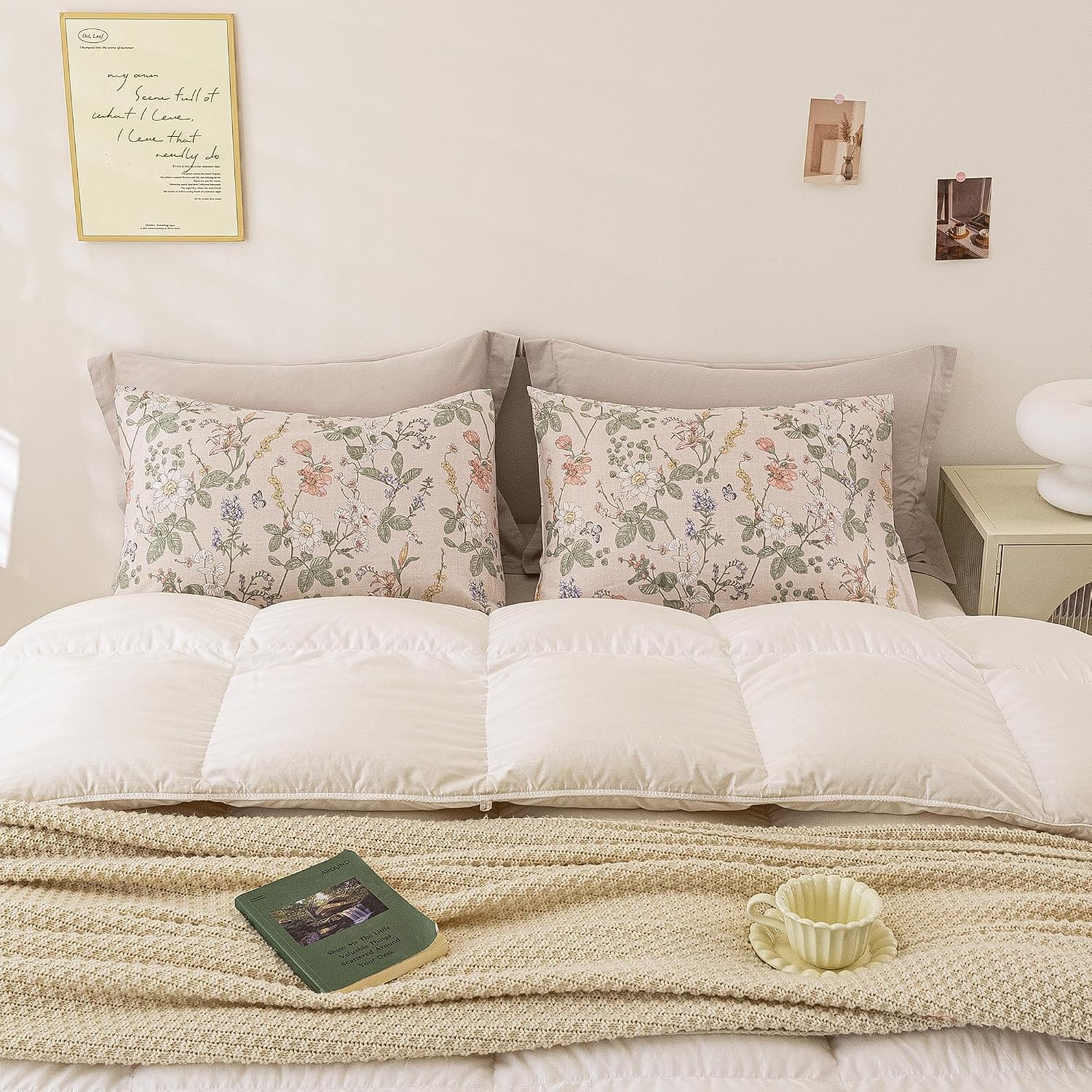 ECOCOTT 2 Pack Floral Pillowcases Standard Size, 100% Washed Cotton Pillow Cases with Envelope Closure, Vintage Botanical Flower Printed…