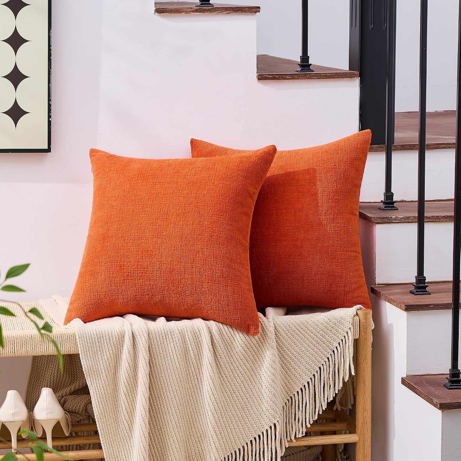 Gawamay Set of 2 Soft Textured Chenille Throw Pillow Covers 22x22 Inch (55x55 CM), Decorative Pillowcases Cushion Covers for Farmhouse Home…