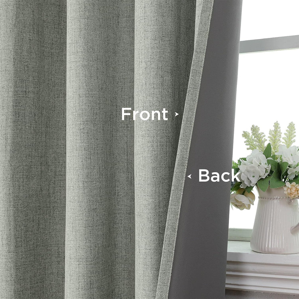Cucraf 100% Blackout Curtains 90 inches Length 2 Panels Set, Room Darkening Linen Textured Curtain Grommet for Bedroom Living Room, Light B…