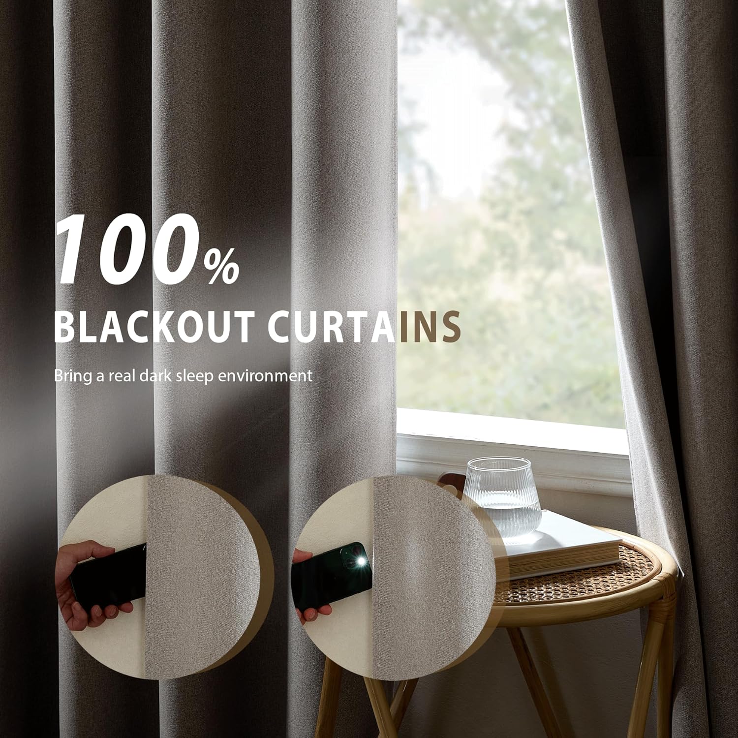 NICETOWN Natural Full Blackout Boho-Chic Faux Linen Curtains 84" Long 2 Panels Set for Cafe Window, 42" Wide, Thick Faux Linen Blend…