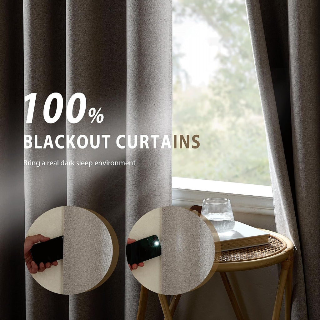 NICETOWN 100% Blackout Natural Faux Linen Curtains 95 inches Length for Dining Room, 2 Panels Set, 52" Wide, Farmhouse Style Room Cooling…