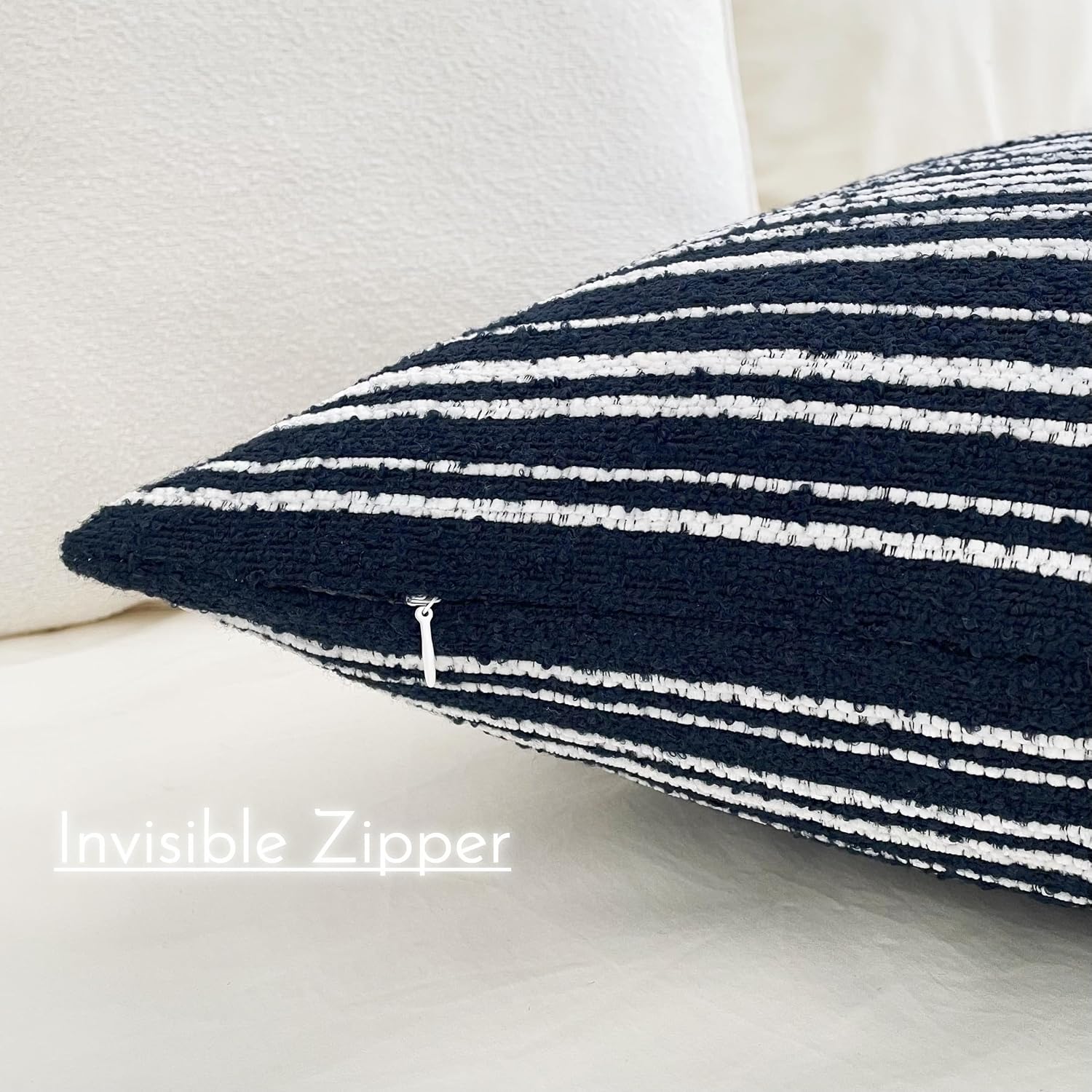 Slow Cow Boho Chenille Textured Woven Stripe Throw Pillow Covers 18 x18 Decorative Cushion Cover Pillow Cover Chenille Pillow Case Navy Blue