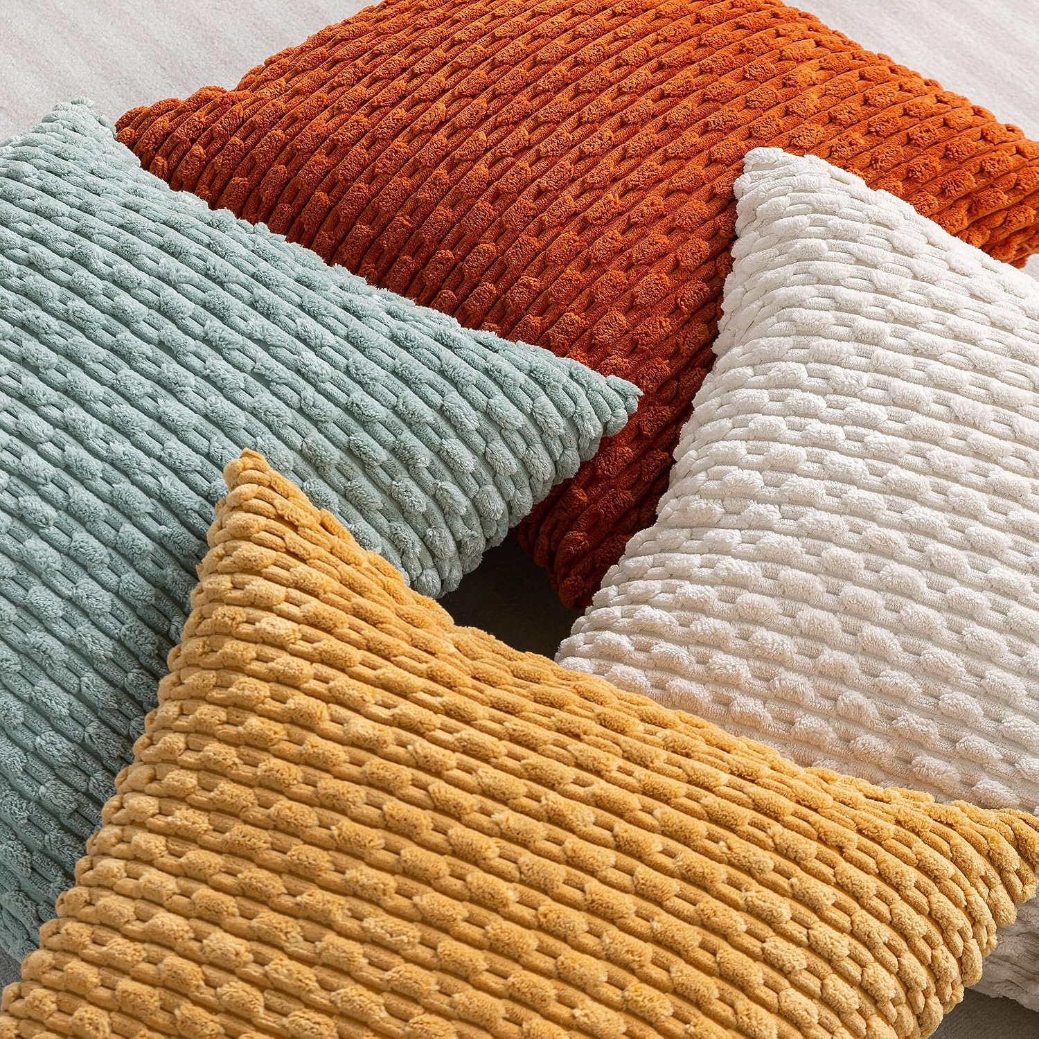 Cozoomy Set of 4 Yellow Rust Aqua Decorative Throw Pillow Covers 18x18 Inch Corduroy Pillow Covers for Bed Couch Sofa Living Room Soft Squa…