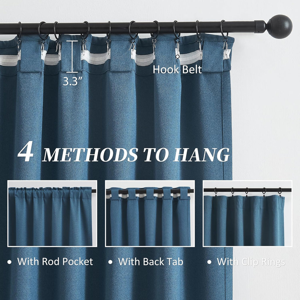 Keqiaosuocai Thermal Insulated 100% Blackout Curtains 120 Inch Long 10 FT for Large Windows, Back Tab Pleated Linen Tall Drapes for Living…