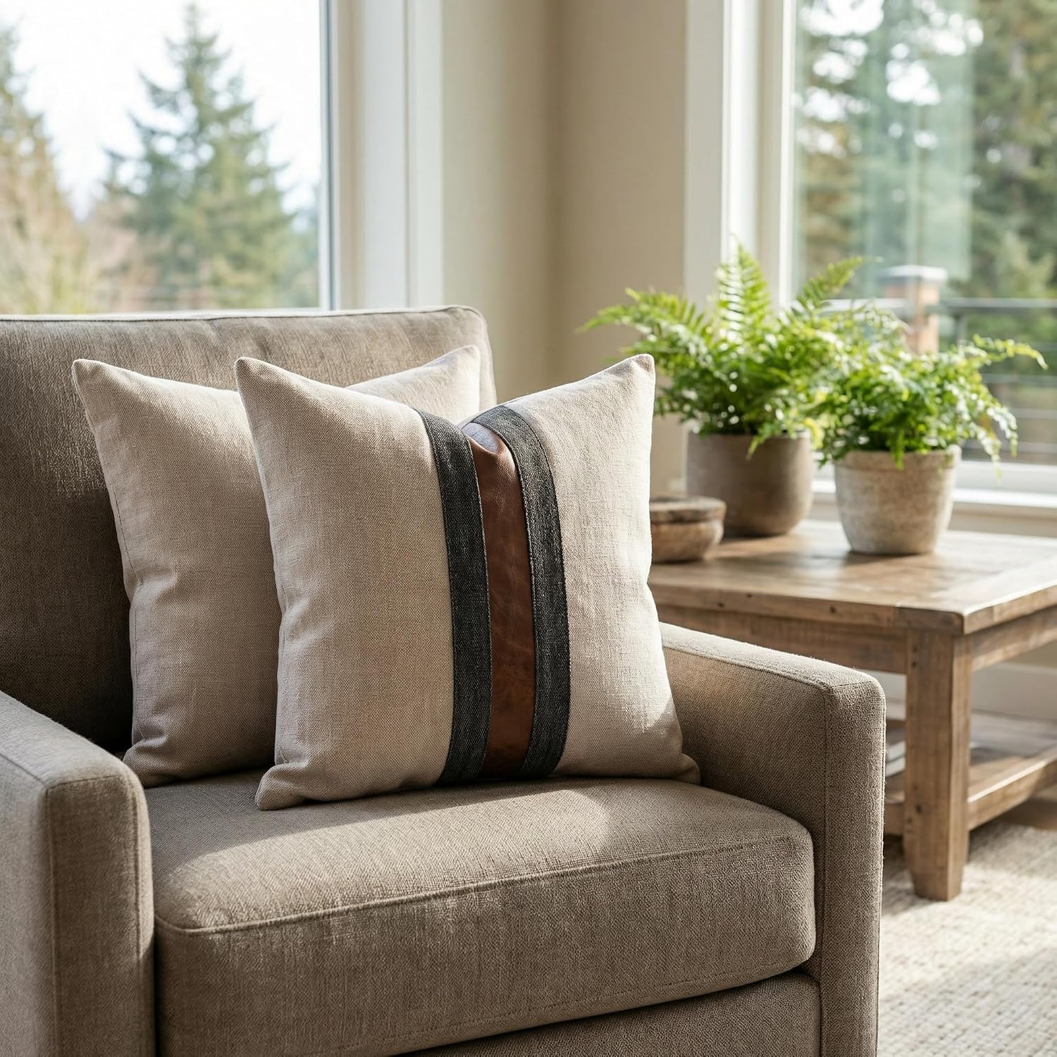 Farmhouse Decorative Outdoor Throw Pillow Covers for Couch Sofa Bed Brown Faux Leather Accent Pillow Cover Modern Decor Pillow Case 16 x…