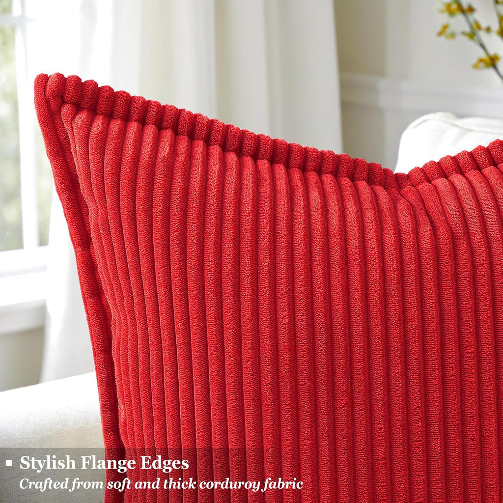 decorUhome Summer Corduroy Red Throw Pillow Covers 18x18 Set of 2 Decorative Soft Boho Farmhouse Couch Pillow Covers for Living Room Bed So…
