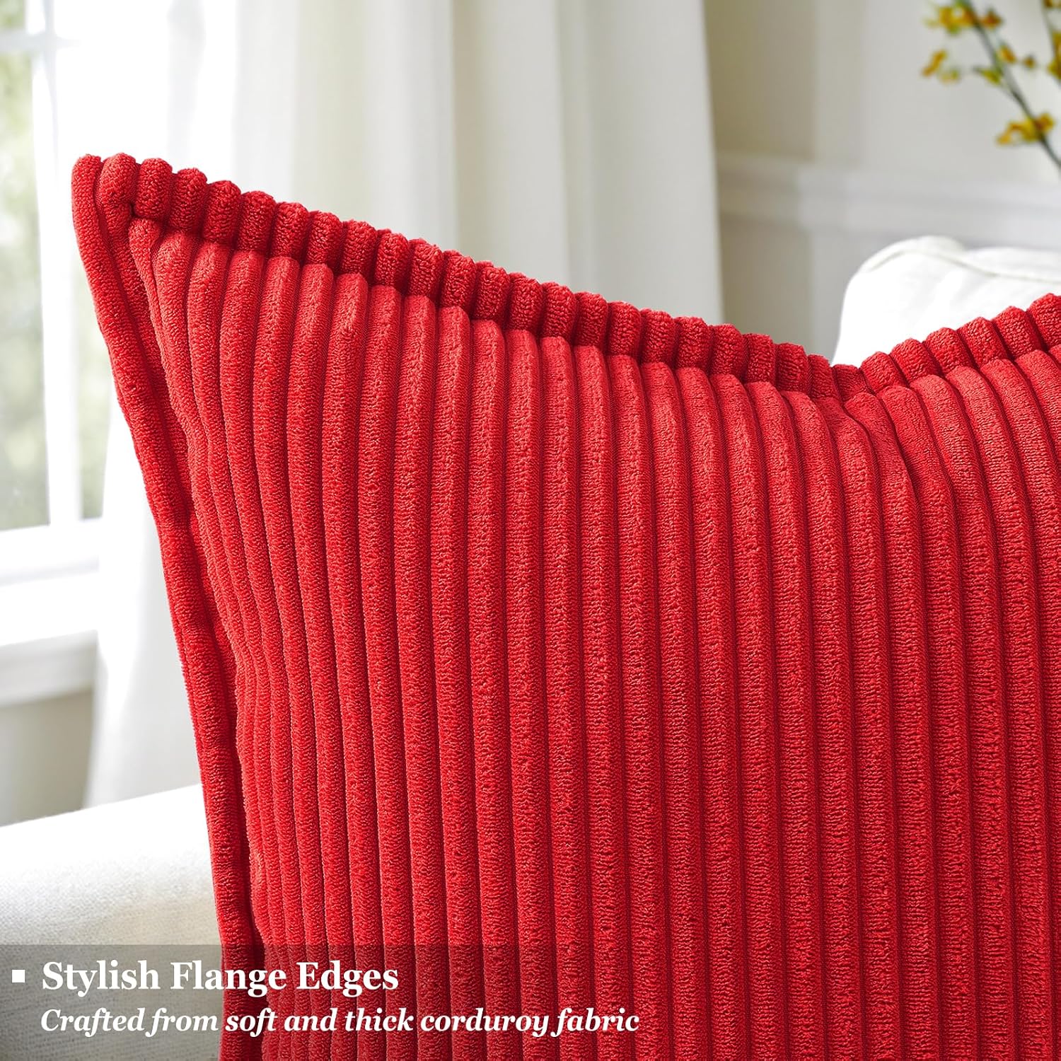 decorUhome Summer Corduroy Red Throw Pillow Covers 18x18 Set of 2 Decorative Soft Boho Farmhouse Couch Pillow Covers for Living Room Bed So…