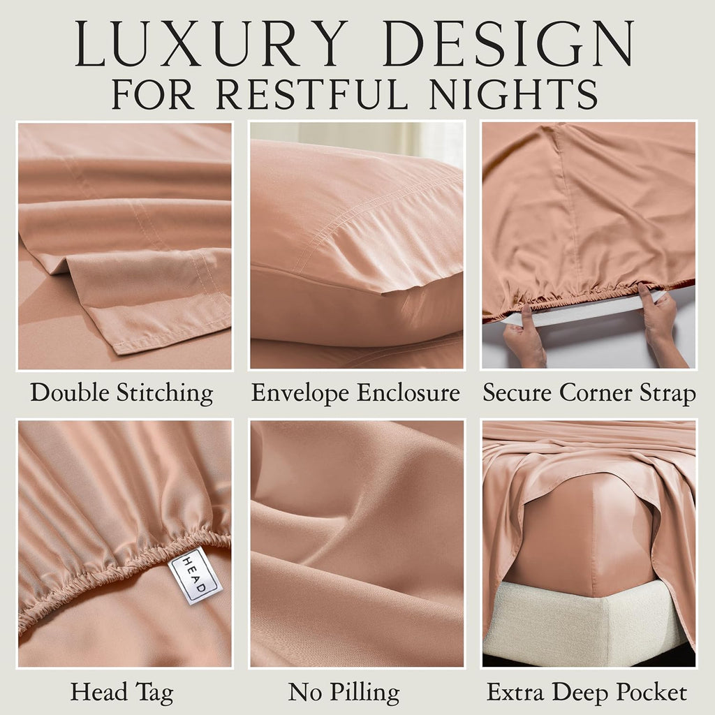 KARISSA MAE Pure Viscose from Bamboo King Size Sheet Set | 100% FSC Certified | Luxuriously Soft | Cooling | 18" Deep Pocket w/Corner…