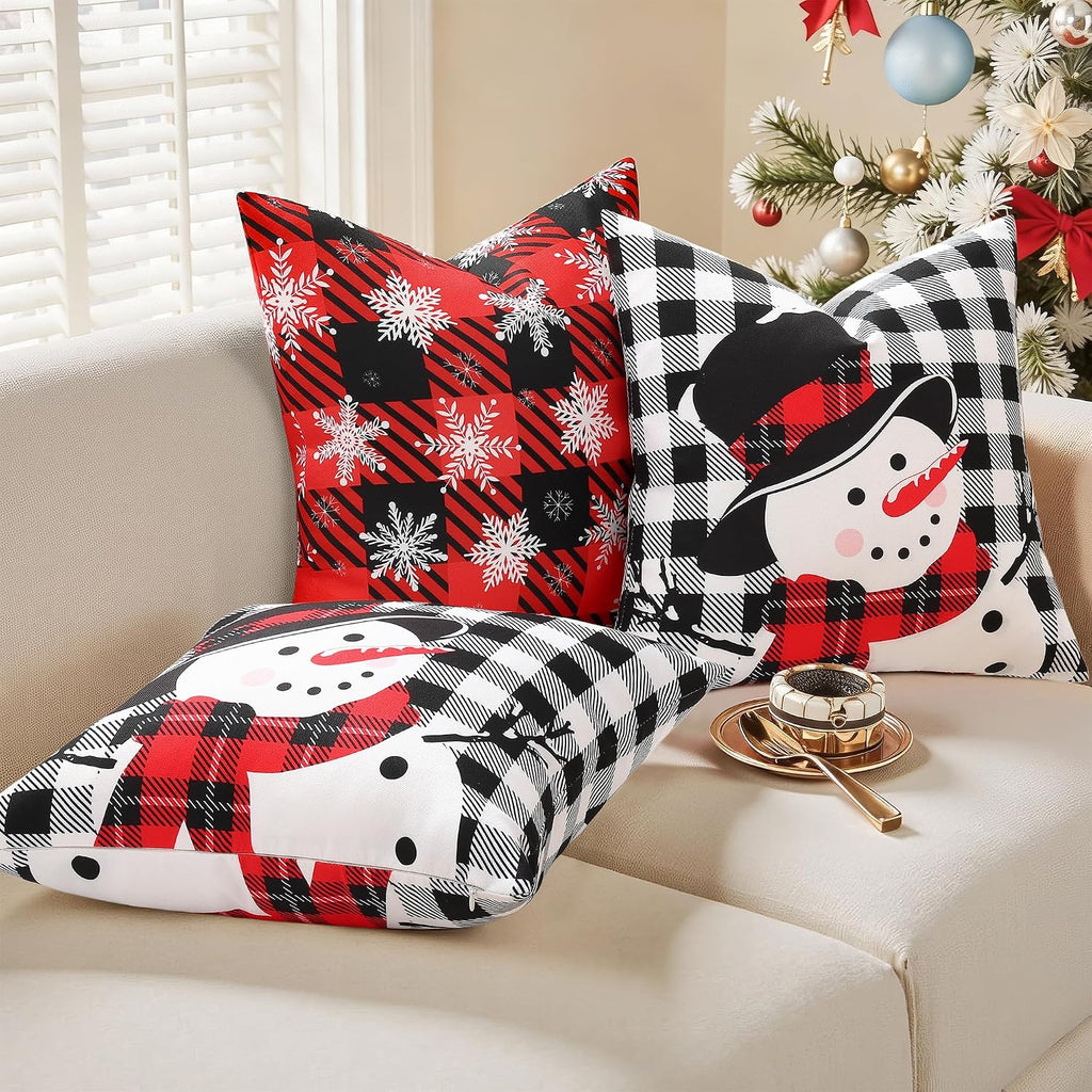 decorUhome Summer Black and Red Snowflake Linen Decorative Throw Pillow Covers 12x20 Set of 2 Lumbar Buffalo Plaid Check Farmhouse Gingham…