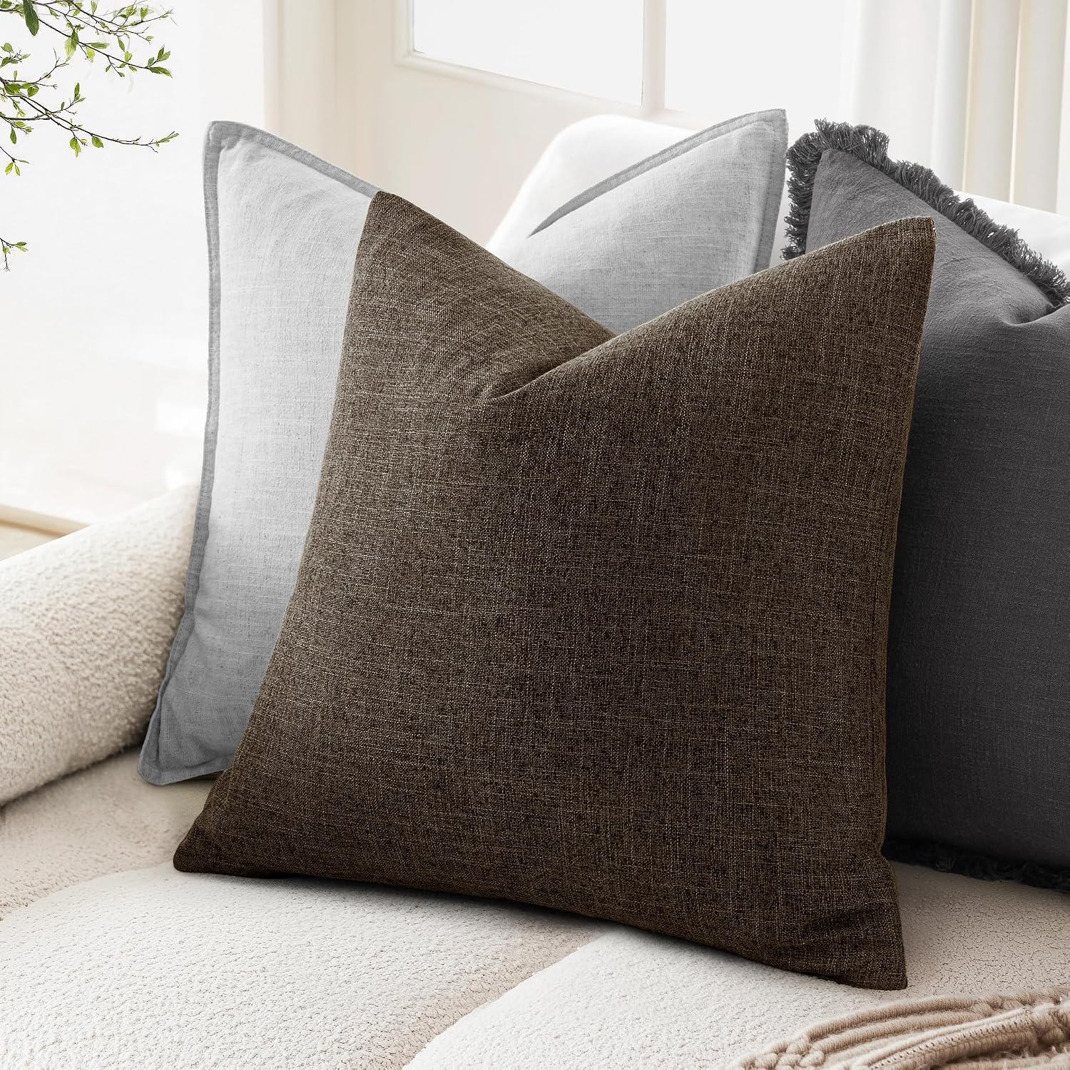 MIULEE Pack of 2 Decorative Linen Burlap Pillow Covers Farmhouse Boho Accent Pillowcases Home Decor for Couch Sofa Bedroom Living Room…