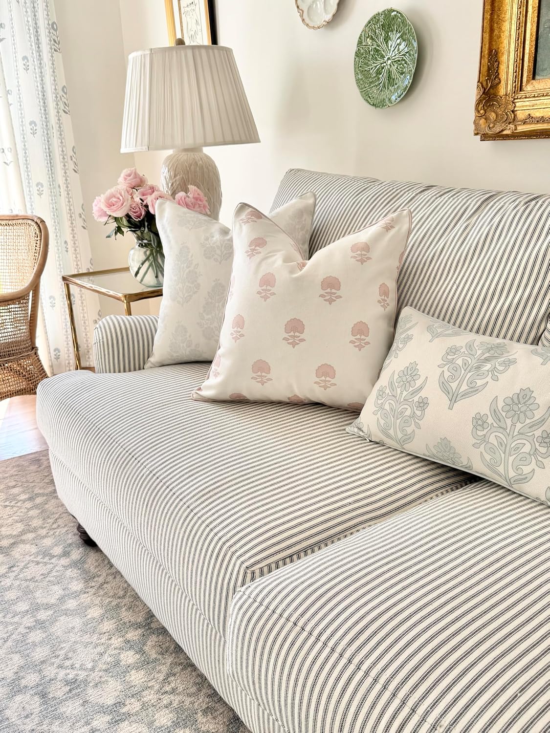 Jillien Harbor “The Patty” Floral Block Print Pillow Cover – Neutral Gray Decorative Throw Pillow Cover with White Background –…