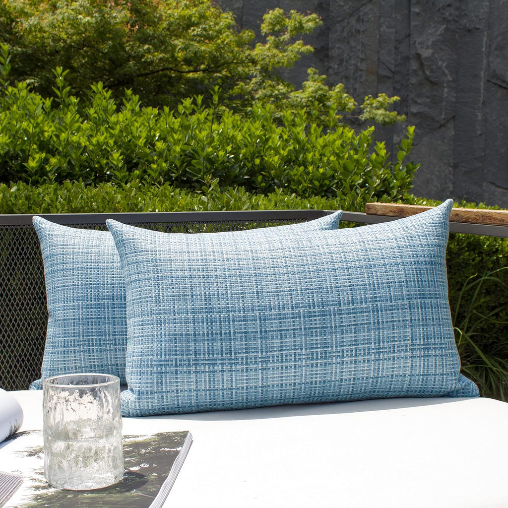 Kevin Textile Pack of 2 Decorative Outdoor Waterproof Pillow Covers Garden Cushion Sham Throw Pillowcase Shell for Patio Tent Couch 12x20…