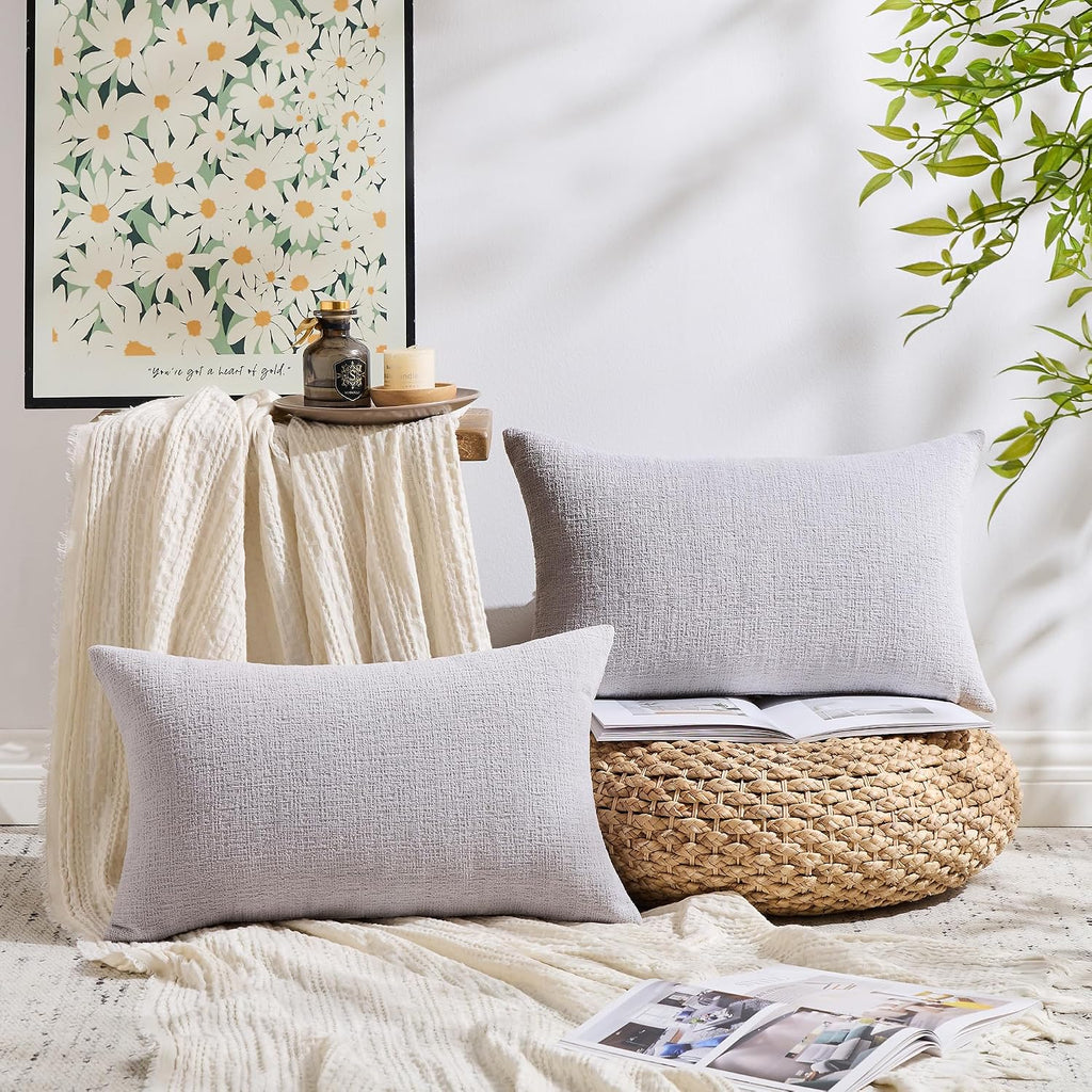 Gawamay Pack of 2 Decorative Lumbar Throw Pillow Covers 20x12 Inch, Soft Chenille Boho Farmhouse Cushion Cases, Couch Pillow Covers for Liv…