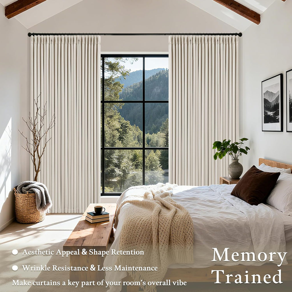 Twodrapes 70 Inch Extra Wide Blackout Curtain 96 Inches Long for Living Room Pinch Pleated Natural Linen Cream Beige Thermal Drapes Back Ta…