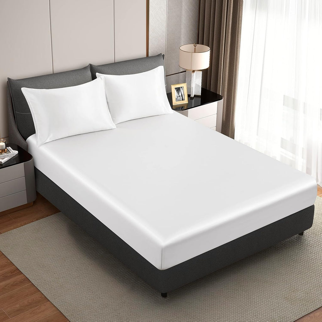 HommxJF White Satin Pillowcase Standard Set of 2 with Envelope Closure, White Silk Pillowcase for Hair and Skin (20x26) White