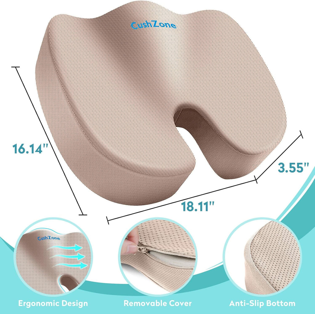 CushZone Office Chair Seat Cushion, Cooling Gel Enhanced Memory Foam Cushion for Long Sitting - Back, Sciatica, Coccyx, Tailbone Pillow - f…