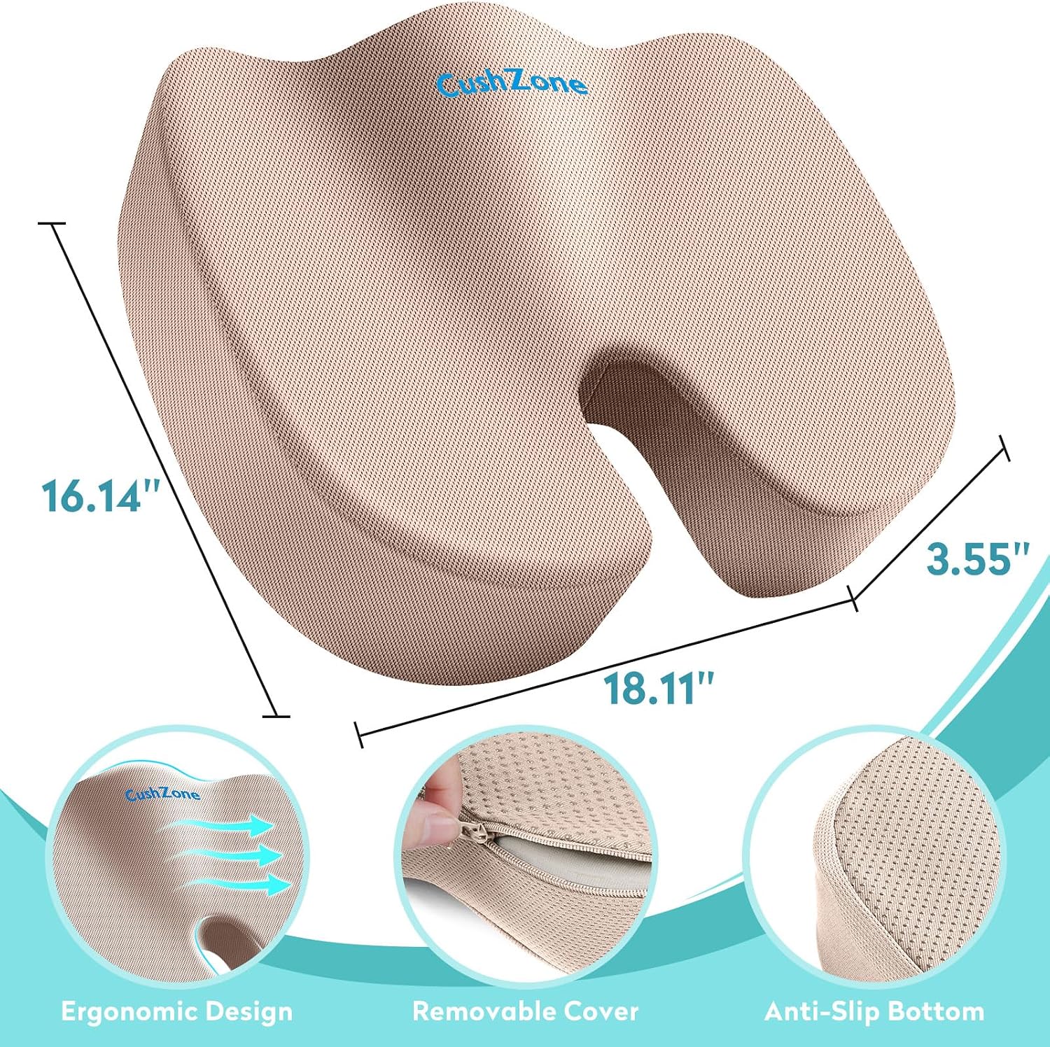 CushZone Office Chair Seat Cushion, Cooling Gel Enhanced Memory Foam Cushion for Long Sitting - Back, Sciatica, Coccyx, Tailbone Pillow - f…
