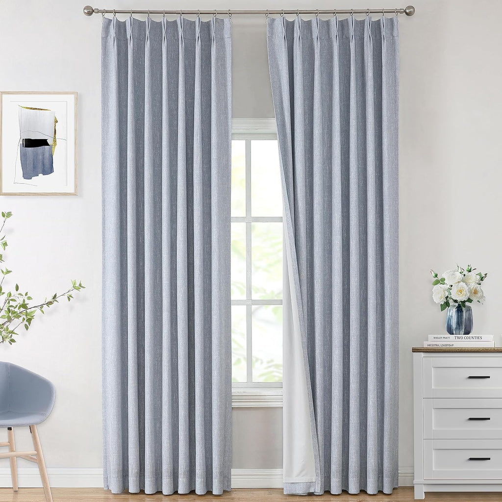 VisionHome Vision Home Chambray Blue Full Blackout Curtains Pinch Pleated Room Darkening Window Curtains 63 inch for Living Room Bedroom Th…