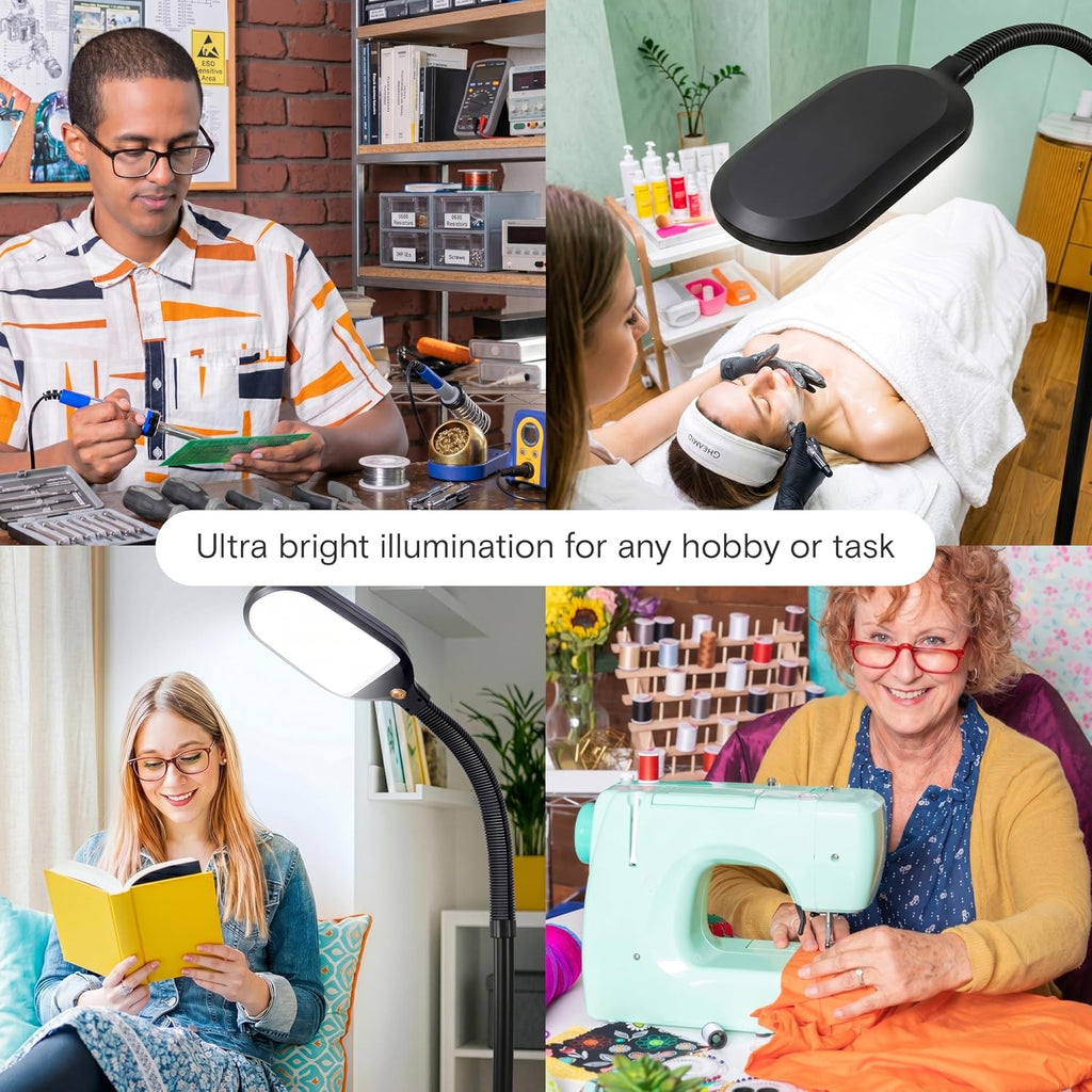 Brightech Litespan - Bright LED Floor Reading Lamp for Over Chair Crafts and Reading, Esthetician Light for Lash Extensions, Gooseneck Adju…