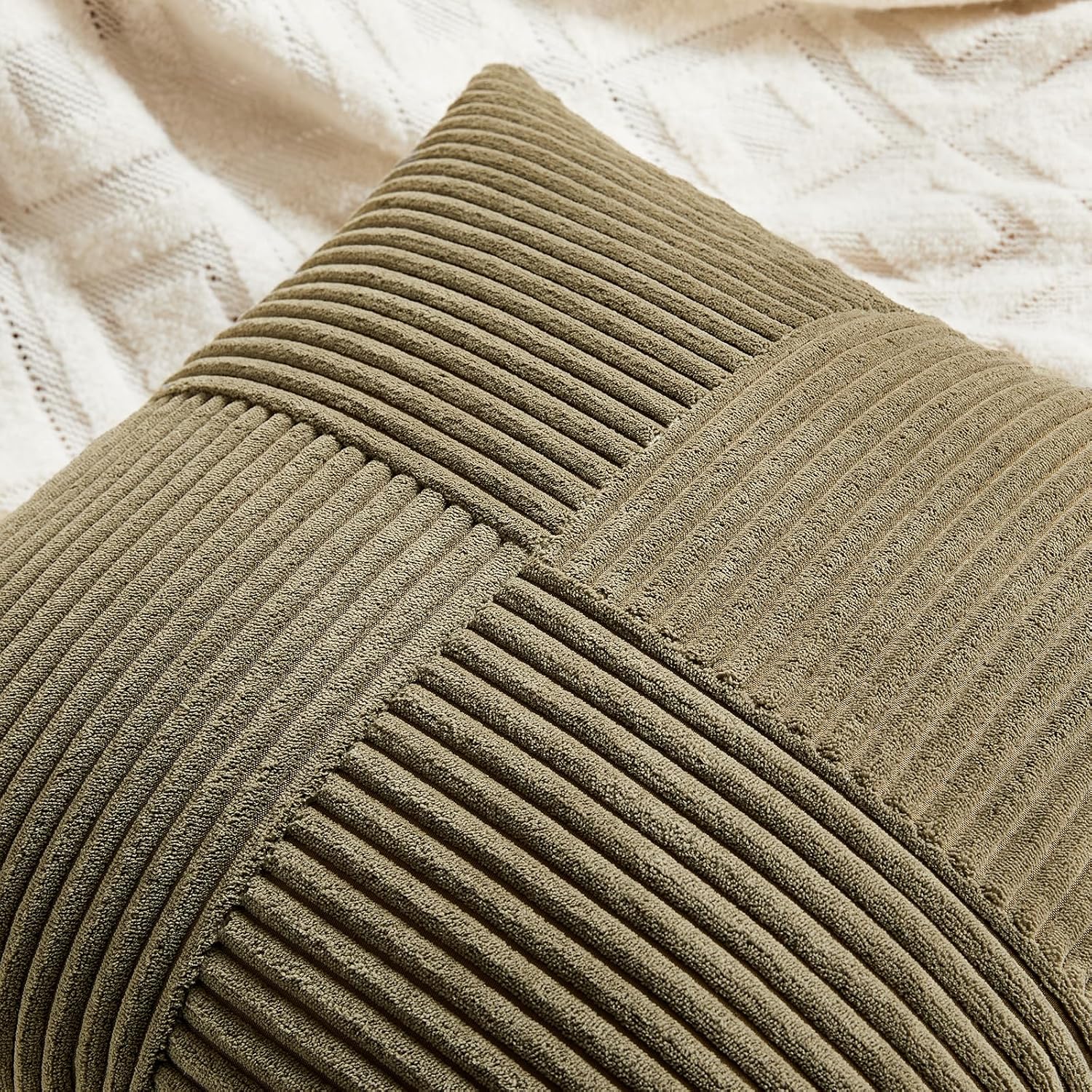 Fancy Homi 2 Packs Olive Green Big Decorative Throw Pillow Covers 24x24 Inch for Living Room Couch Bed, Rustic Farmhouse Boho Home Decor…