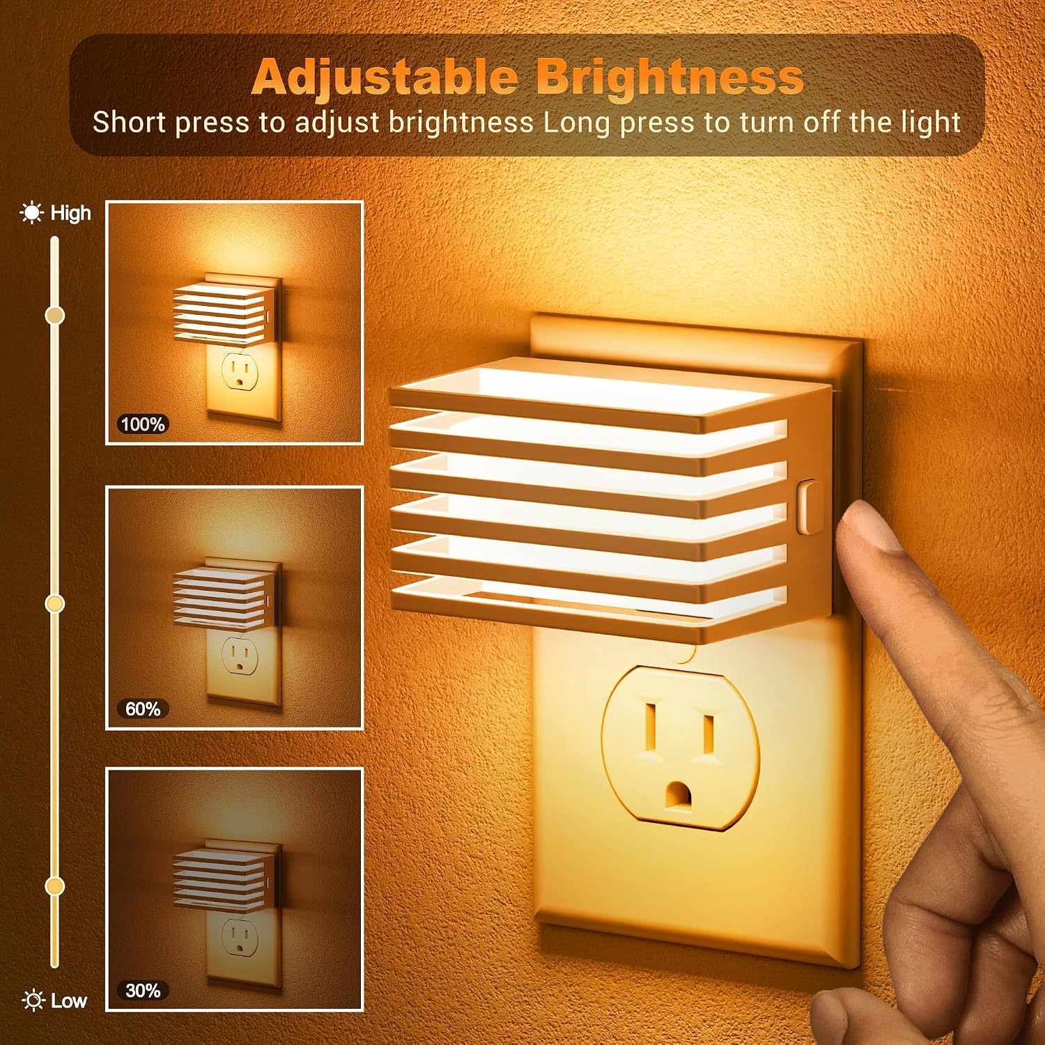 JandCase Amber Night Light, Night Lights Plug into Wall with Dusk to Dawn Sensor, Dimmable Plug in Night Light, Adjustable Brightness, [2…