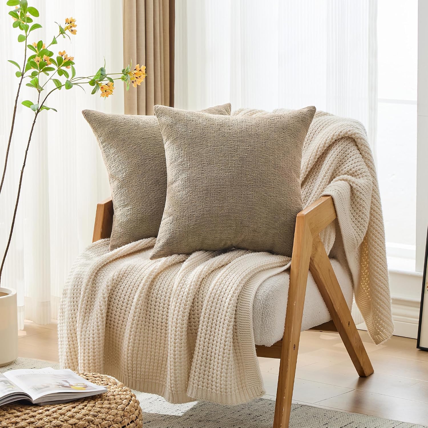 Gawamay Set of 2 Soft Textured Chenille Throw Pillow Covers 20x20 Inch (50x50 CM), Decorative Pillowcases Cushion Covers for Farmhouse Home…