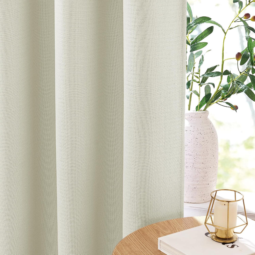 Nicetown Faux Linen 100% Blackout Living Room Curtains 96 inches Long, Silver Grommet 2 Layers Window Treatment with White Liner Thermal Cu…
