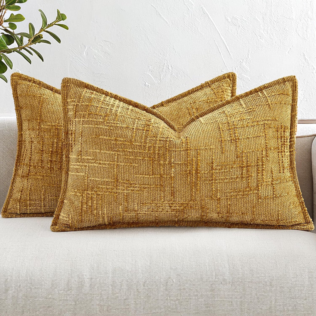 decorUhome Chenille Throw Pillow Covers 12x20 Set of 2, Soft Textured Slubby Modern Decorative Pillow Covers with Elegant Design for Couch,…