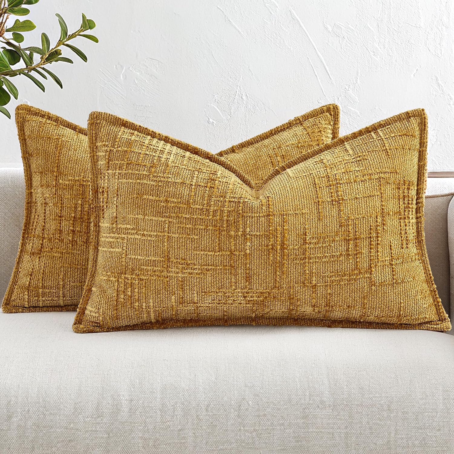 decorUhome Chenille Throw Pillow Covers 12x20 Set of 2, Soft Textured Slubby Modern Decorative Pillow Covers with Elegant Design for Couch,…