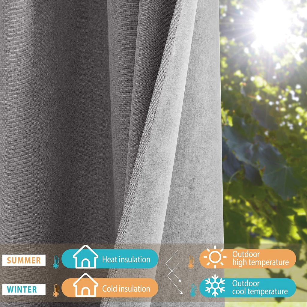 NICETOWN Grey Long Faux Linen Full Shade Panels, 52" Wide x 95" Long, Pair of Thermal Insulated & Energy Efficiency Blackout Curtains for…