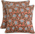 Ridhi Block Print Dark Salmon Pink Pillow Cover 20" x 20" (Pack of 2) Decorative Couch Pillows for Living Room, Chic Boho Cute Outdoor Pill…