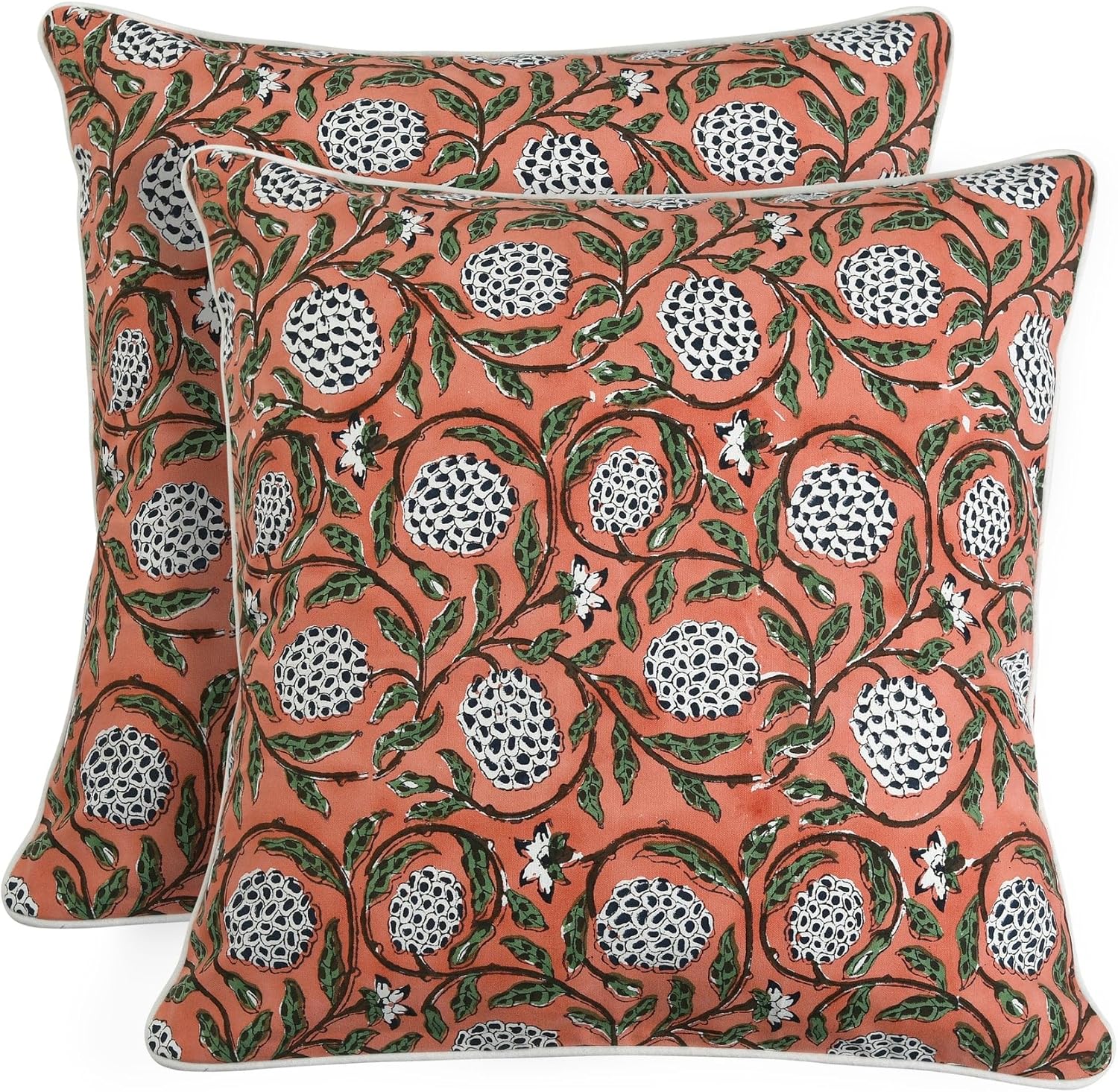 Ridhi Block Print Dark Salmon Pink Pillow Cover 20" x 20" (Pack of 2) Decorative Couch Pillows for Living Room, Chic Boho Cute Outdoor Pill…