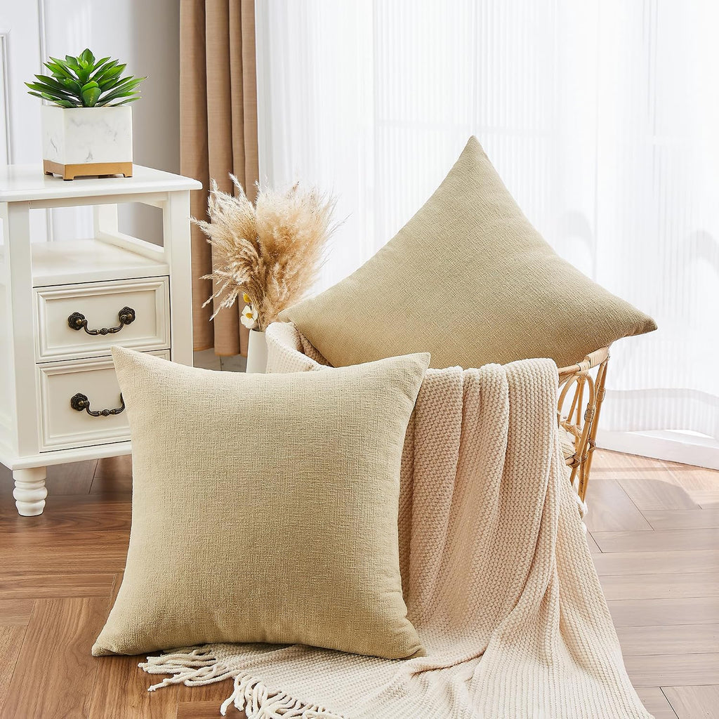 Gawamay Decorative Square 16x16 Inch Throw Pillow Covers Set of 2, Super Soft Chenille Pillows Farmhouse Fall Pillowcase for Living Room Be…