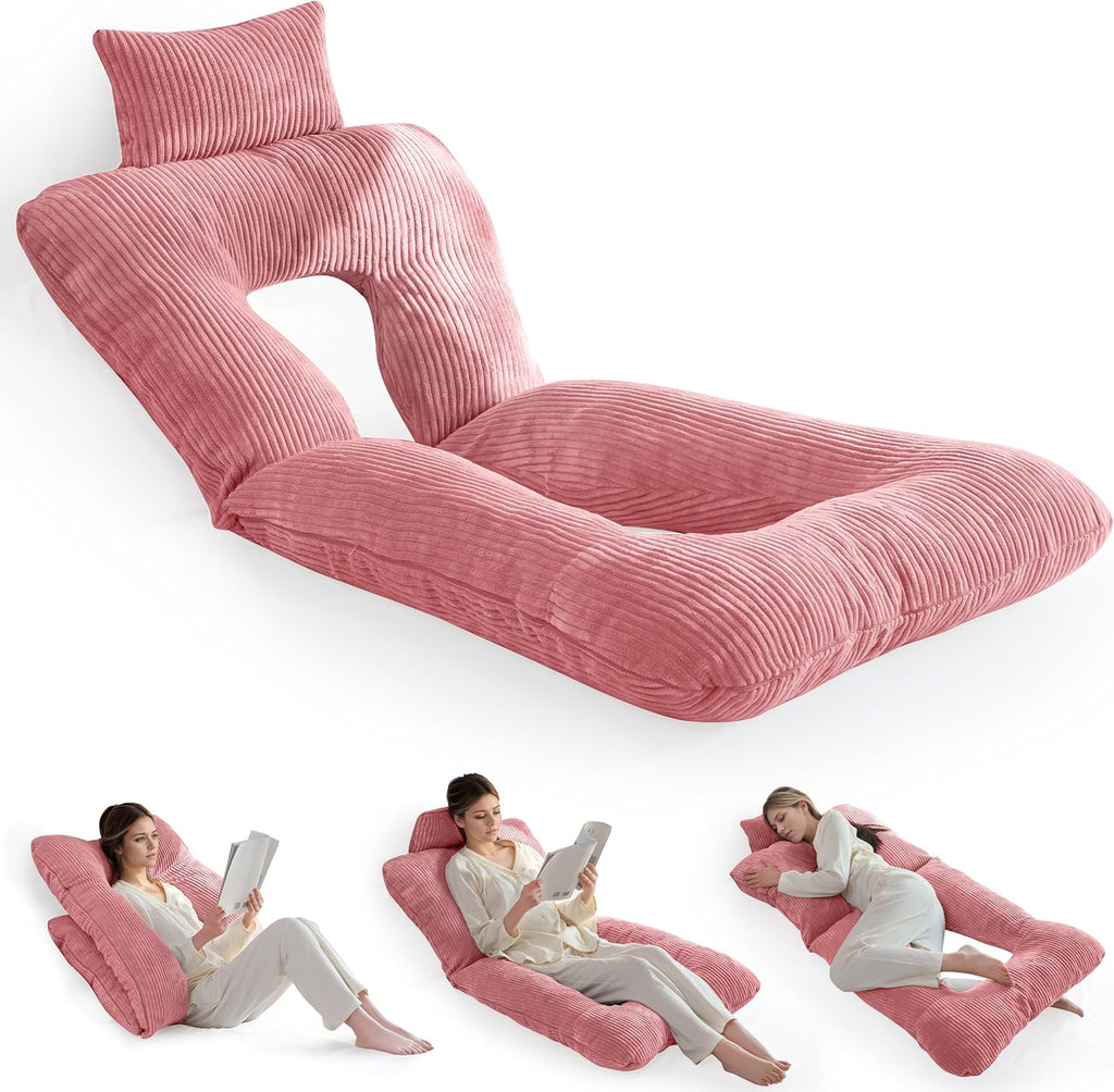 Higogogo Reading Pillow, Back Pillow for Sitting in Bed and Couch, Gaming Pillow for Adults, Sit Up Support for Bed, Pink Pink