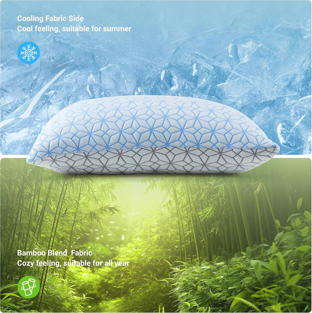 puredown® Standard Pillows Set of 2, Cooling Pillow Full Size 2 Pack, Adjustable Shredded Memory Foam Pillows for Side Back Stomach Hot…