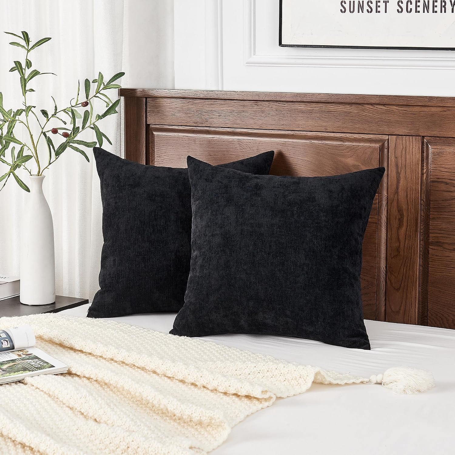 Gawamay Decorative Square Throw Pillow Covers 20"x20" Inch Set of 2, Super Soft Chenille Pillows Farmhouse Fall Pillowcase for Living Room…