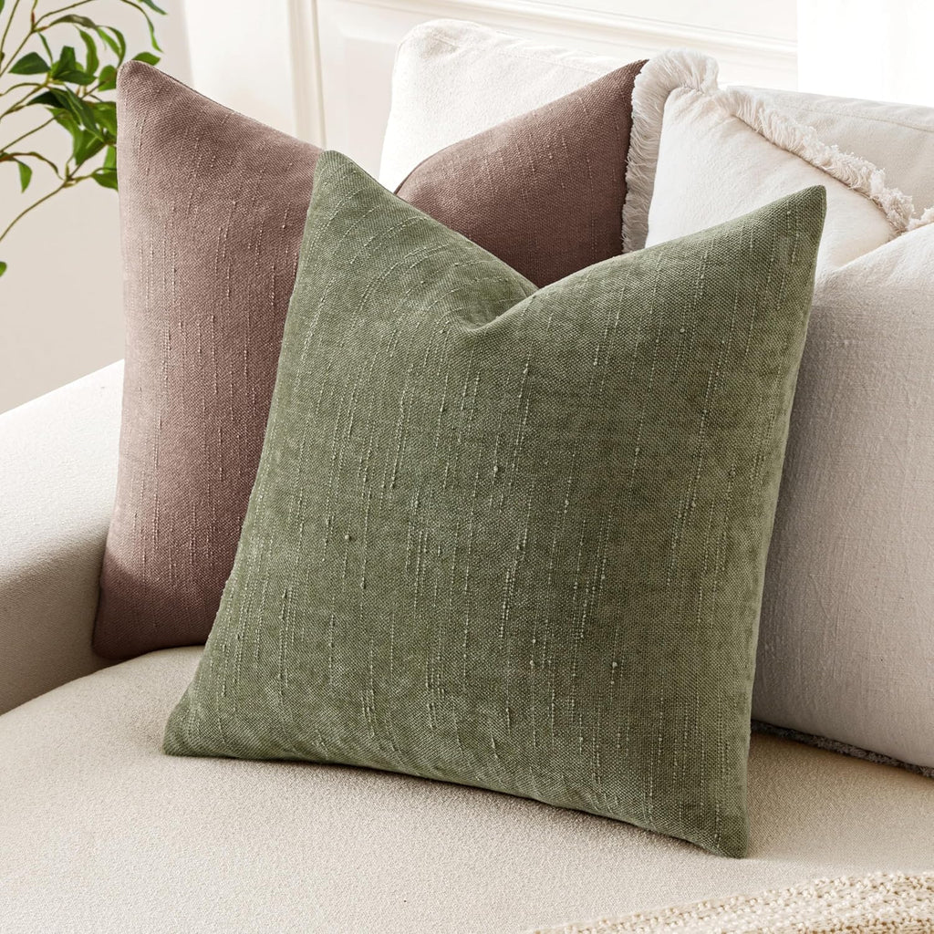 MIULEE Pack of 2 Decorative Throw Pillow Covers Soft Chenille Christmas Throw Pillows Solid Textured Cushion Covers for Spring Couch Sofa…