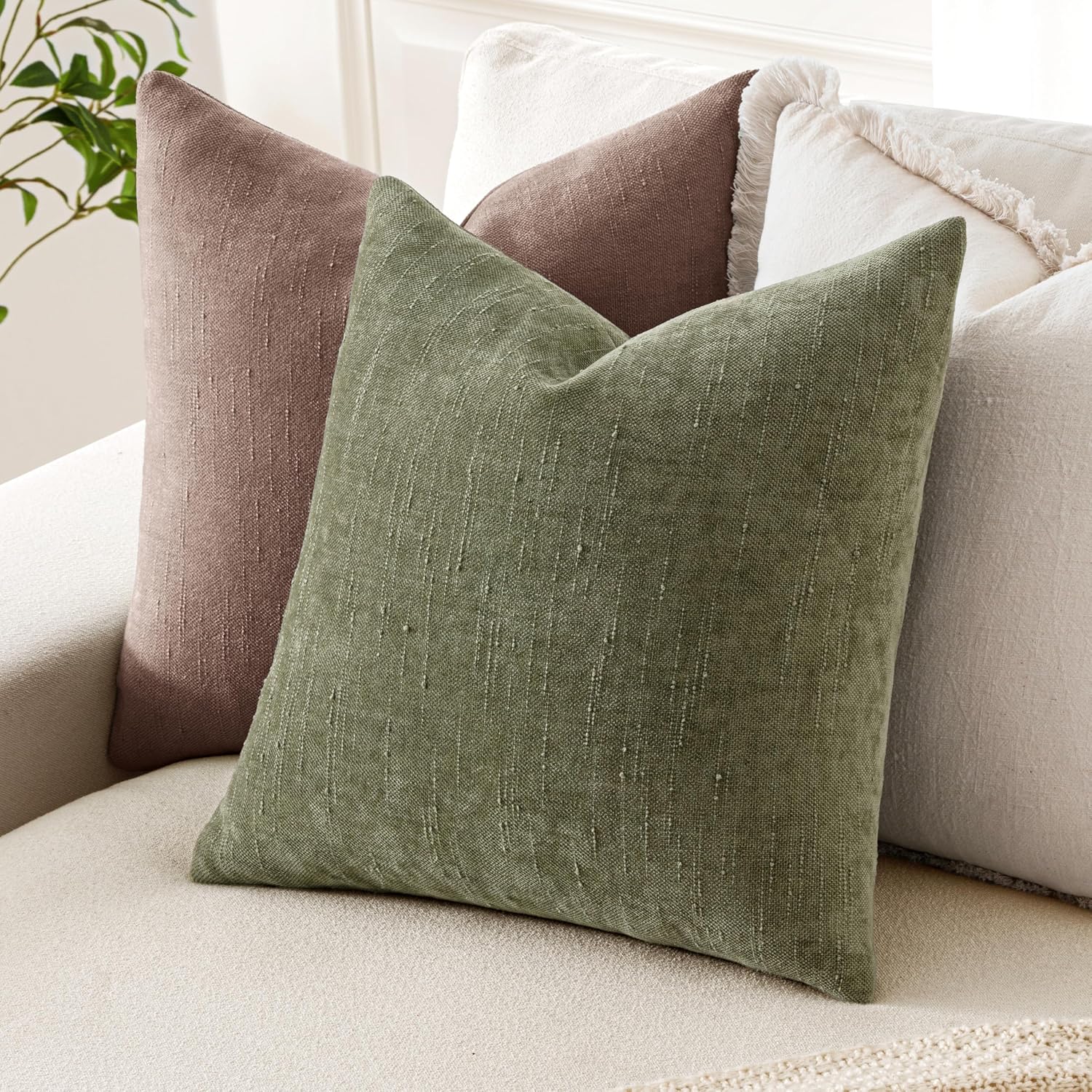 MIULEE Pack of 2 Decorative Throw Pillow Covers Soft Chenille Christmas Throw Pillows Solid Textured Cushion Covers for Spring Couch Sofa…
