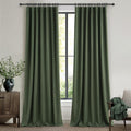 Qjmydeco Black Out Curtains for Bedroom Aesthetic 104 Inch Windows, 105 Inches Length Linen Room Darkening Olive Green Canvas Look Classroo…