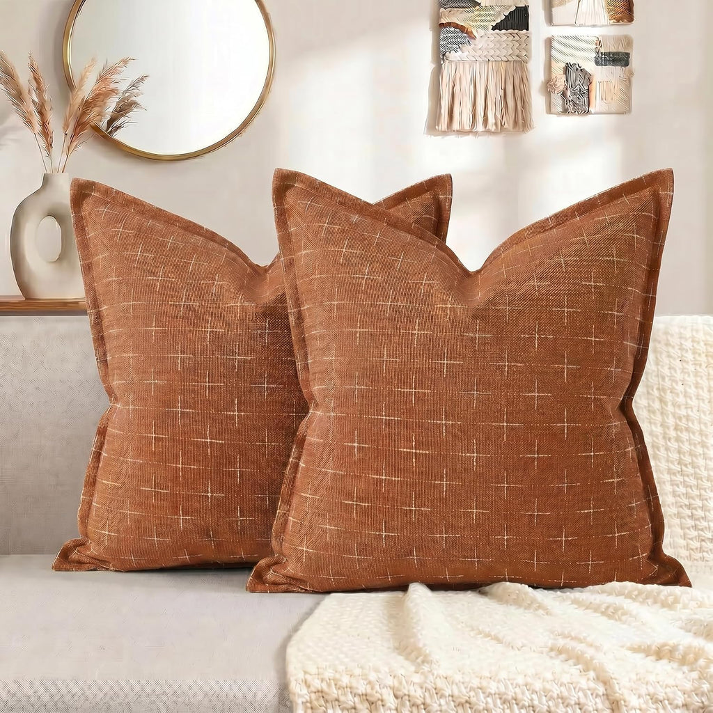AVOINcolorlife AVOIN colorlife Pack of 2 Decorative Throw Pillow Covers 16x16 Inch, Flange Edges Woven Textured Cushion Case Home Decor for…