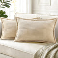 decorUhome Summer Corduroy Beige Throw Pillow Covers 12x20 Set of 2 Decorative Soft Boho Farmhouse Lumbar Couch Pillow Covers for Living Ro…